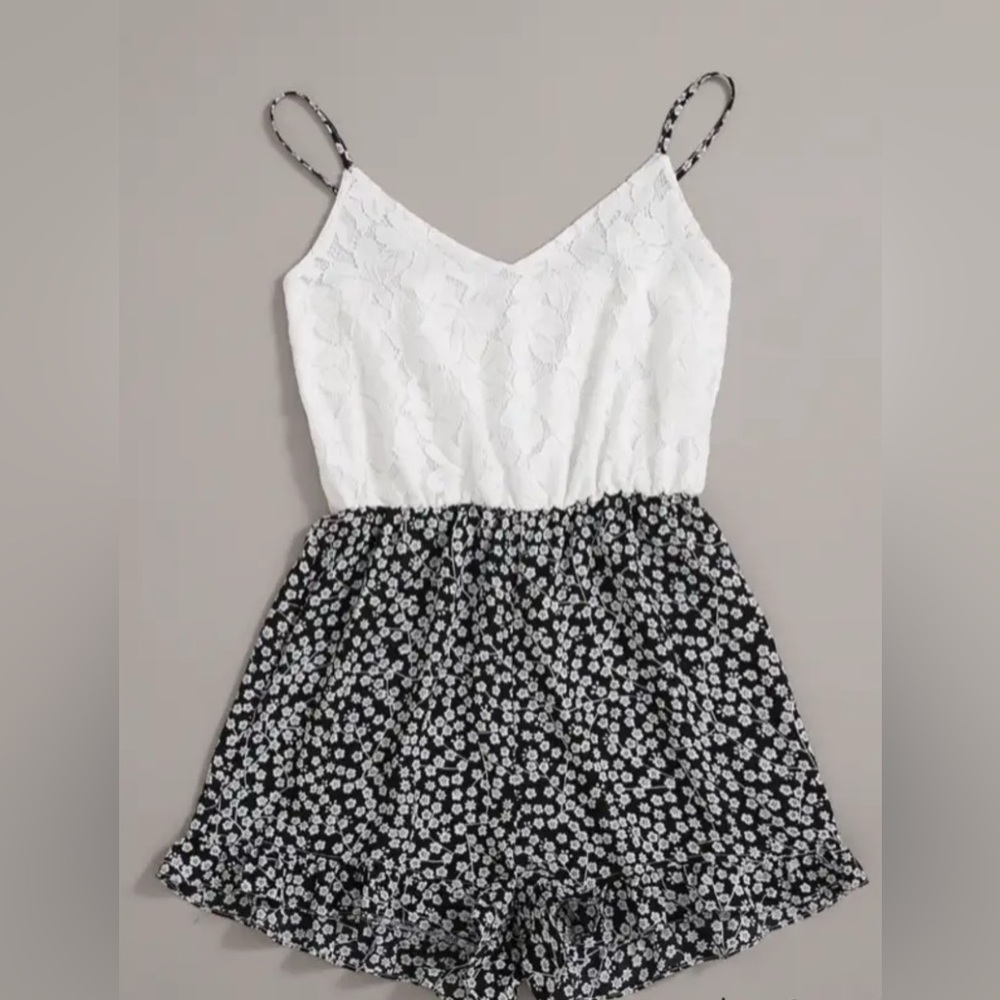 Plus size ditsy floral lace bodice cami romper